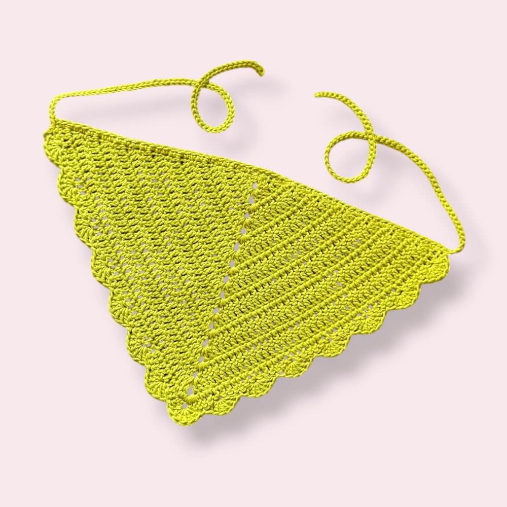 Bright green crochet hair bandana on plain background