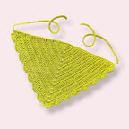 Bright green crochet hair bandana on plain background