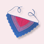 Crochet bandana in bi pride colors on plain background