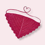 Crochet bandana in hot pink color on plain background