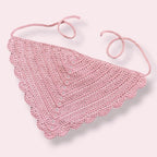 Dusty pink crochet hair bandana on plain background