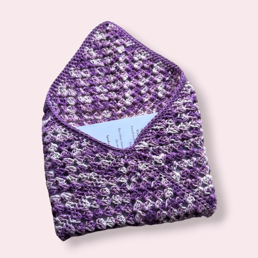 Purple Handmade Book Sleeve | Crochet Cotton Envelope Case