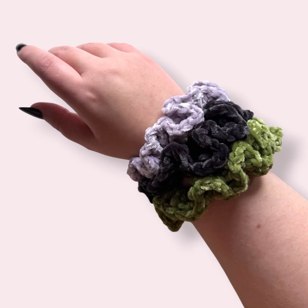 3pc Handmade Halloween Scrunchie Set | Crochet Velvet Hair Ties
