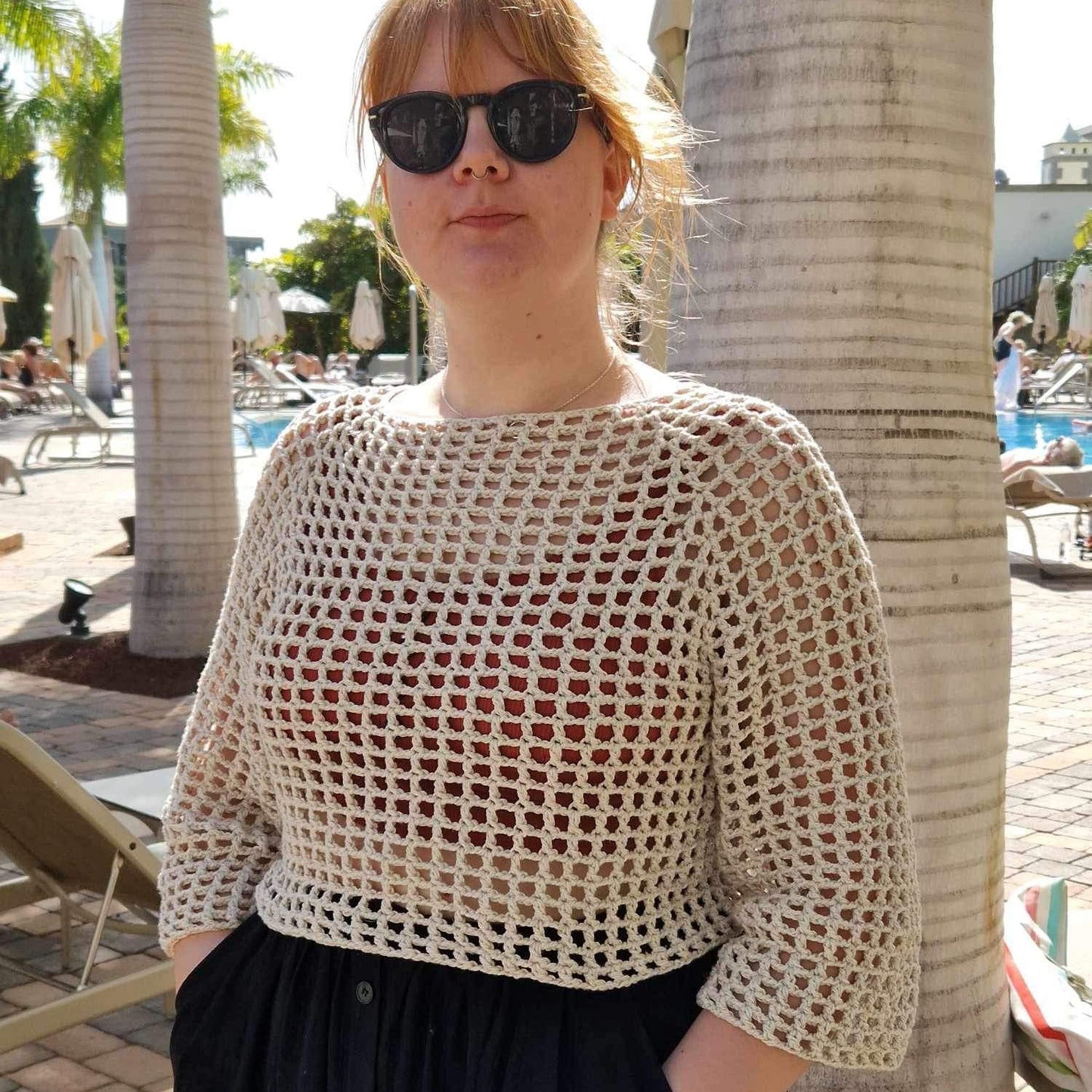 Off-white cropped mesh top