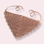 Light brown crochet bandana on plain background