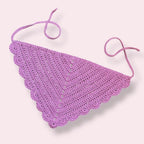 Purple crochet hair bandana on plain background
