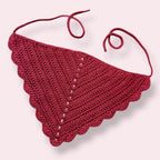 Wine red crochet hair bandana on plain background